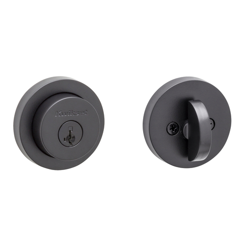 Kwikset 158RDT-514S.STRKP Milan Round Rose SmartKey Deadbolt with 6AL Latch STRKP Strikes, KA3 Black