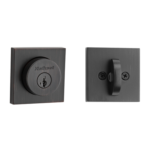 Kwikset 158SQT-11PS.STRKP Halifax Square Rose SmartKey Deadbolt with 6AL Latch STRKP Strikes, KA3 Bronze