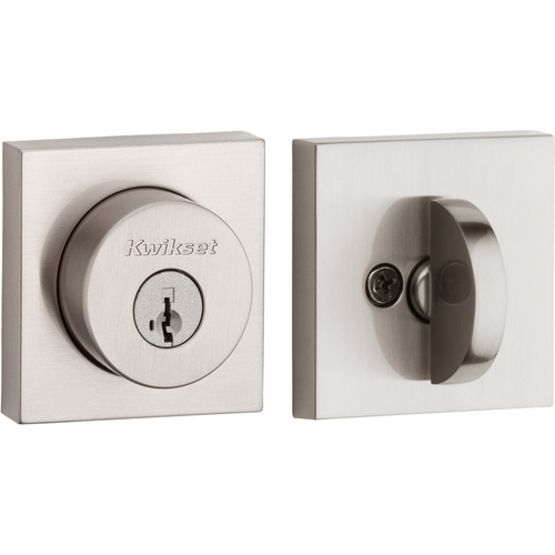 Kwikset 158SQT-15S.STRKP Halifax Square Rose SmartKey Deadbolt with 6AL Latch STRKP Strikes, Satin Nickel