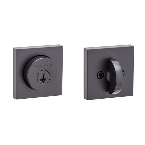 Kwikset 158SQT-514S.STRKP Halifax Square Rose SmartKey Deadbolt with 6AL Latch STRKP Strikes, KA3 Matte Black