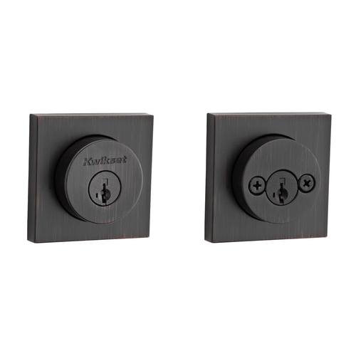 Kwikset 159SQT-11PS.STRKP Halifax Square Rose Double Cylinder SmartKey Deadbolt with 6AL Latch, KA3 Bronze