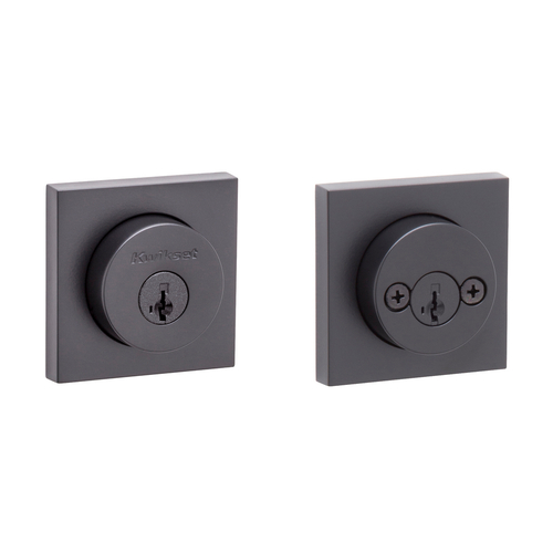 Kwikset 159SQT-514S.STRKP Halifax Square Rose Double Cylinder Deadbolt SmartKey, KA3 Matte Black Finish