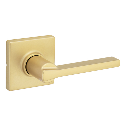 Kwikset 200CSLSQT-4 Casey Lever with Square Rose Passage Door Lock with 6AL Latch and RCS Strike Satin Brass Finish
