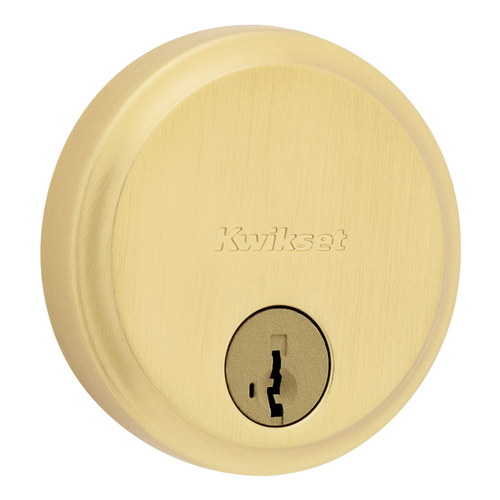Kwikset 258-4S.STRKP Hometown Low Profile SmartKey Deadbolt with 6AL Latch STRKP Strikes, KA3 Satin Brass