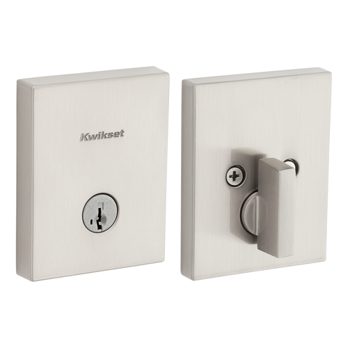 Kwikset 258RCT-15S.STRKP Contemporary Low Profile SmartKey Deadbolt, Satin Nickel, 6AL Latch Strikes
