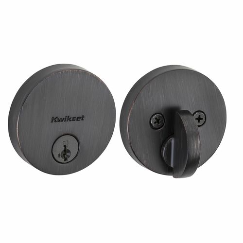 Kwikset 258RDT-11PS.STRKP Uptown Round Low Profile SmartKey Deadbolt with 6AL Latch, Venetian Bronze
