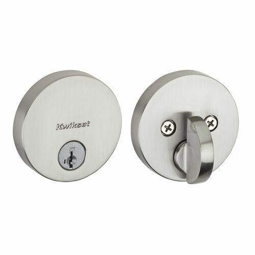 Kwikset 258RDT-15S.STRKP Uptown Round Low Profile Single Cylinder SmartKey Deadbolt, Satin Nickel