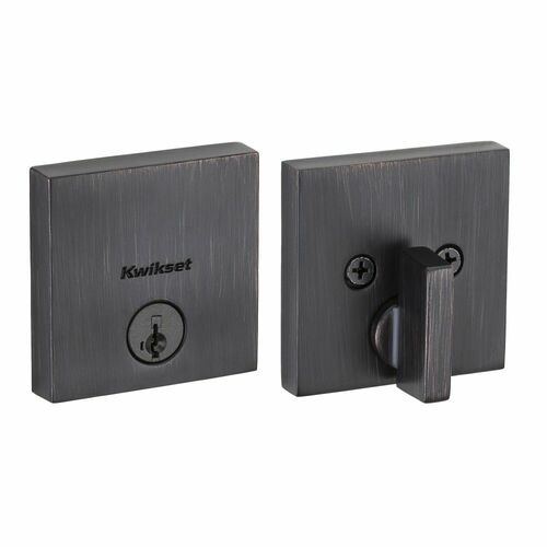 Kwikset 258SQT-11PS.STRKP Downtown Square Low Profile SmartKey Deadbolt with 6AL Latch, Venetian Bronze