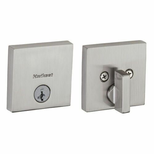 Kwikset 258SQT-15S.STRKP Downtown Square Low Profile SmartKey Deadbolt, Satin Nickel Finish