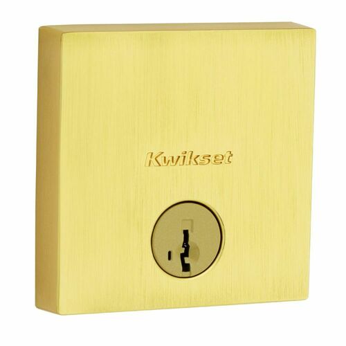Kwikset 258SQT-4S.STRKP Downtown Square Low Profile SmartKey Deadbolt with 6AL Latch, Satin Brass