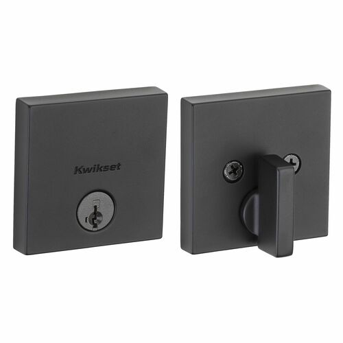 Kwikset 258SQT-514S.STRKP Downtown Square Low Profile SmartKey Deadbolt with 6AL Latch, KA3 Matte Black