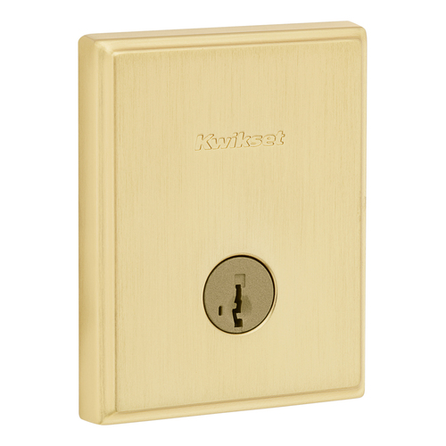 Kwikset 258TRCT-4S.STRKP Crosstown Low Profile SmartKey Deadbolt with 6AL Latch STRKP Strikes, KA3 Satin Brass