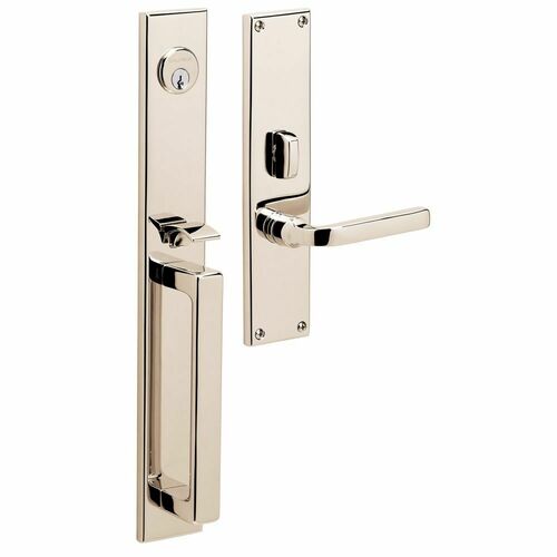 Baldwin 6976055LFD Minneapolis Left Hand Dummy Mortise Lock Trim - Bright Nickel Finish