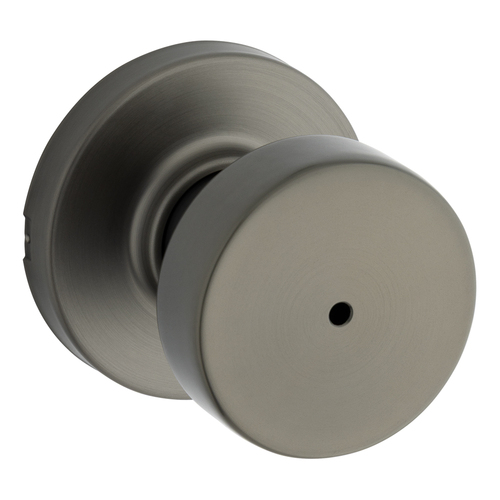 Kwikset 730PSKRDT-18G Pismo Privacy Knob with Round Rose, 6AL Latch, Gunmetal Finish