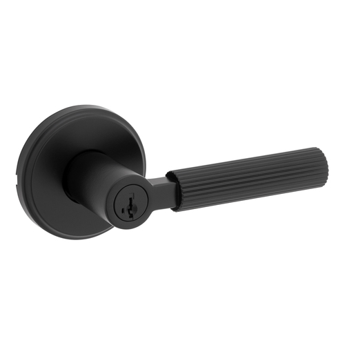 Kwikset 740MAL-514S Mirada Reeded Lever Entry Lock with Round Rose, SmartKey, Matte Black