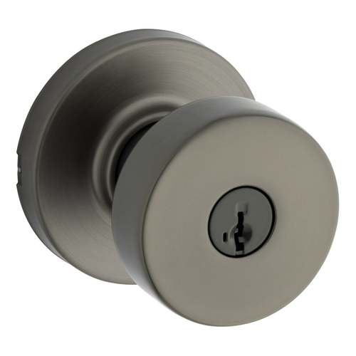 Kwikset 740PSKRDT-18GS Pismo SmartKey Entry Knob with Round Rose, Gunmetal Finish, 6AL Latch