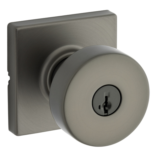 Kwikset 740PSKSQT-18GS Pismo SmartKey Entry Knob with Square Rose, Gunmetal Finish