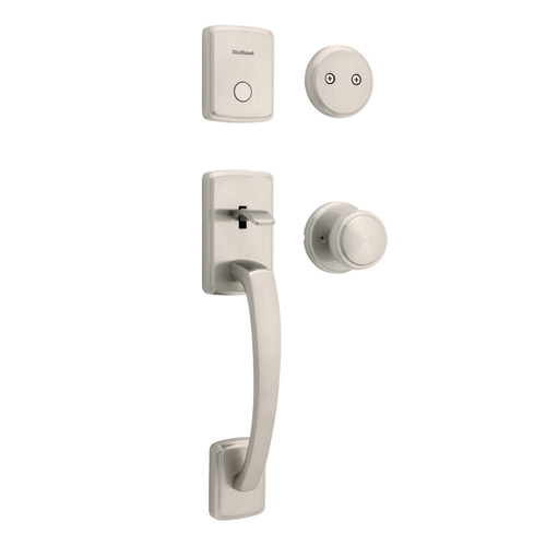 Kwikset 819BFHXSOK-15 Brentford Dummy Exterior Handleset with Sora Knob, Satin Nickel Finish
