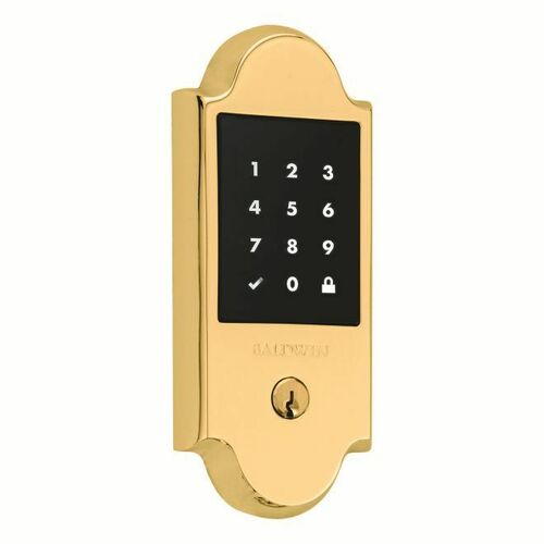 Baldwin 8235031 Boulder Touchscreen Deadbolt, Schlage C Keyway, Unlacquered Brass