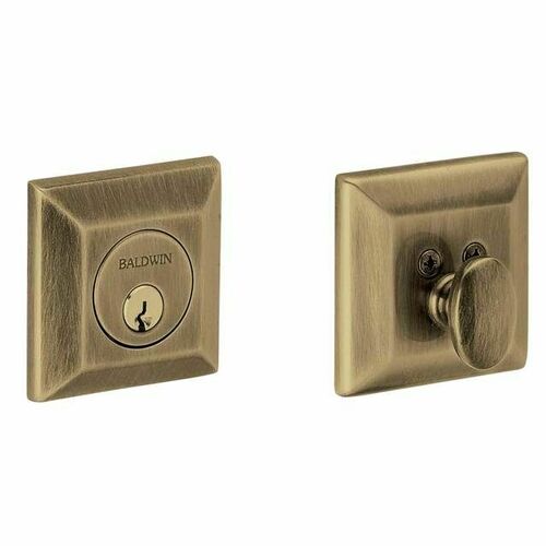 Baldwin 8254050 Cody Squared Single Cylinder Deadbolt - Antique Brass Finish