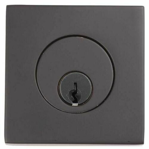 Emtek 8469US19 Square Single Cylinder Deadbolt, Flat Black, 1-3/8