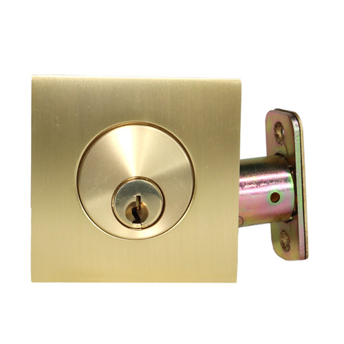Emtek 8469US4.RLS Square Single Cylinder Deadbolt, Satin Brass, 1-3/8