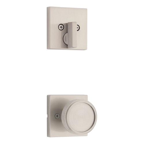 Kwikset 971RAKSQT-15 Single Cylinder Interior Raya Textured Knob Trim with Square Rose Satin Nickel Finish