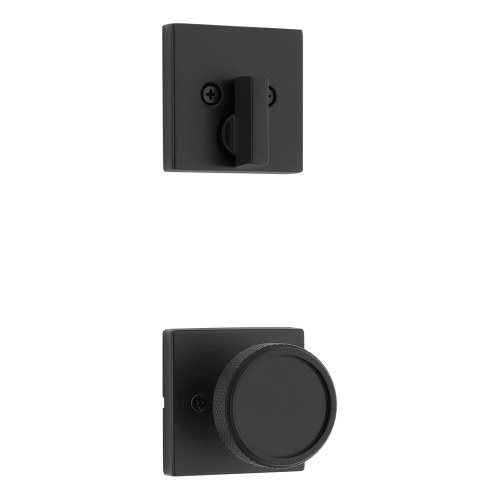 Kwikset 971RAKSQT-514 Single Cylinder Interior Raya Textured Knob Trim with Square Rose Matte Black Finish