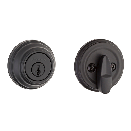 Kwikset 980-514S.STRKP SmartKey Single Cylinder Deadbolt with 6AL Latch STRKP Strike Pack, Matte Black
