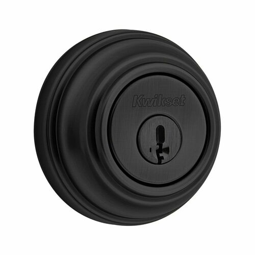 Kwikset 985-514S.STRKP Double Cylinder SmartKey Deadbolt with 6AL Latch STRKP Strikes, Matte Black
