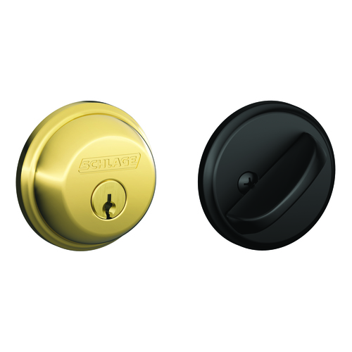 Schlage B60605622 Single Cylinder Deadbolt C Keyway, Bright Brass, Matte Black Finish