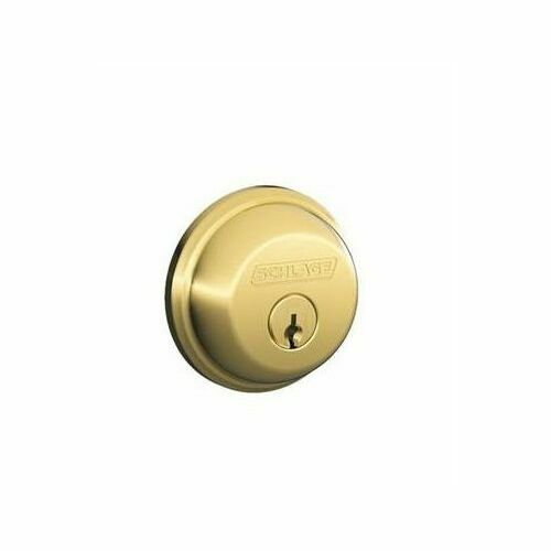 Schlage B60605 Single Cylinder Deadbolt C Keyway with Latch Strike - Bright Brass Finish