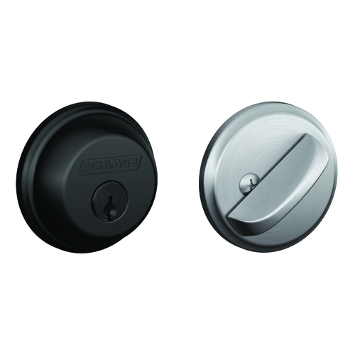 Schlage B60622626 Single Cylinder Deadbolt C Keyway, Matte Black, Satin Chrome Finish