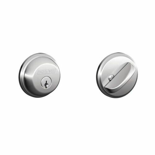 Schlage B60625 Single Cylinder Deadbolt C Keyway with Latch Strike - Bright Chrome