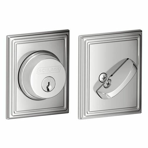 Schlage B60ADD625 Addison Single Cylinder Deadbolt C Keyway with Latch Strike - Bright Chrome