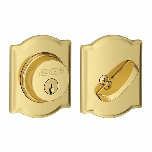 Schlage B60CAM505 Camelot Single Cylinder Deadbolt C Keyway with Brass Finish