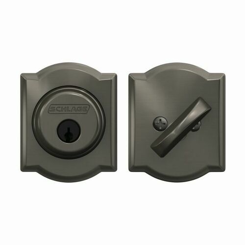 Schlage B60CAM530 Camelot Single Cylinder Deadbolt C Keyway with Latch Strike, Black Stainless