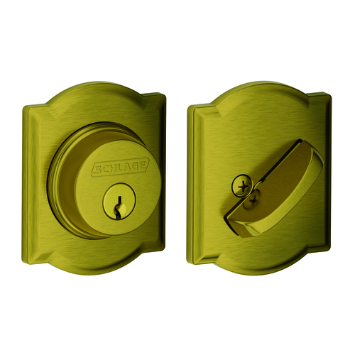 Schlage B60CAM608 Camelot Single Cylinder Deadbolt C Keyway, Satin Brass Finish