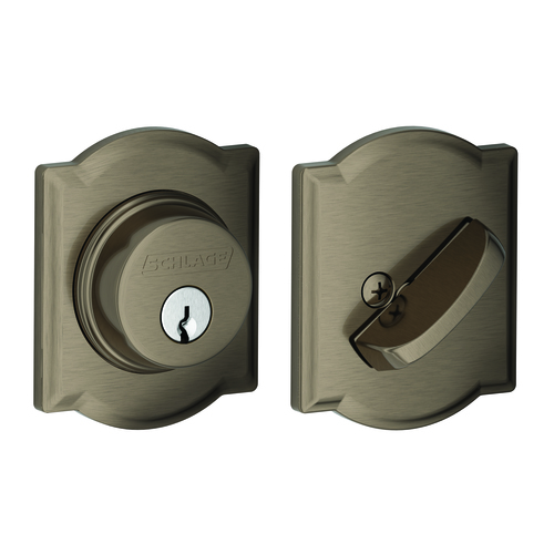Schlage B60CAM620 Camelot Single Cylinder Deadbolt C Keyway, Antique Nickel Finish