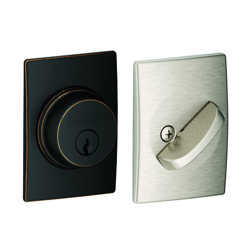 Schlage B60CEN716619 Century Single Cylinder Deadbolt C Keyway, Aged Bronze, Satin Nickel Finish
