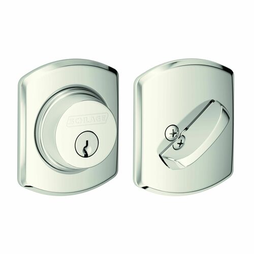 Schlage B60GRW618 Greenwich Single Cylinder Deadbolt C Keyway, Bright Nickel Finish