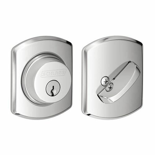 Schlage B60GRW625 Greenwich Single Cylinder Deadbolt C Keyway, Bright Chrome Finish