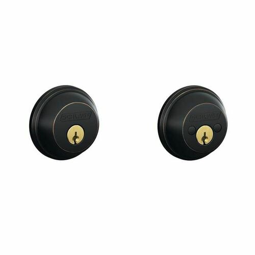 Schlage B62716 Double Cylinder Deadbolt C Keyway with Latch Strike - Aged Bronze Finish