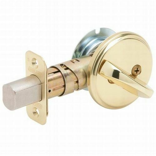Schlage B80605 One Sided Deadbolt with 12287 Latch and 10116 Strike Bright Brass Finish