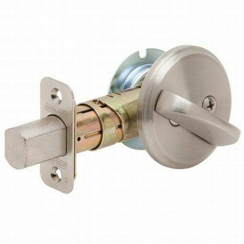 Schlage B80619 One Sided Deadbolt with 12287 Latch and 10116 Strike Satin Nickel Finish