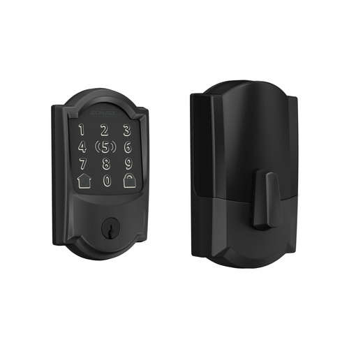 Schlage BE499WBCAM622 Camelot Encode Plus Smart WiFi Deadbolt, Matte Black, 12351 Latch