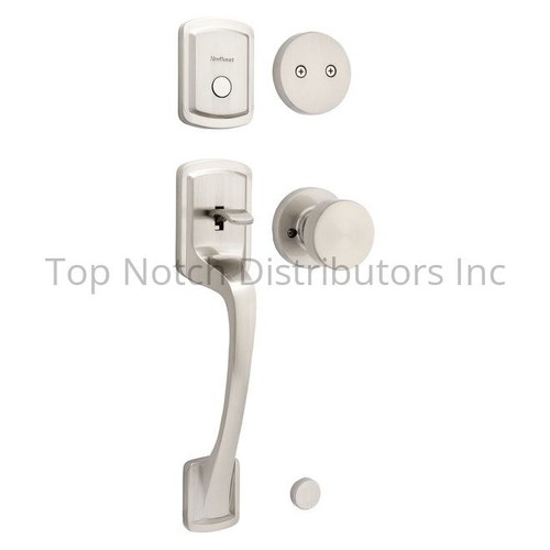 Kwikset CP819PGHPSKRDT-15 Prague Dummy Handleset with Pismo Knob, Round Rose, Satin Nickel Finish