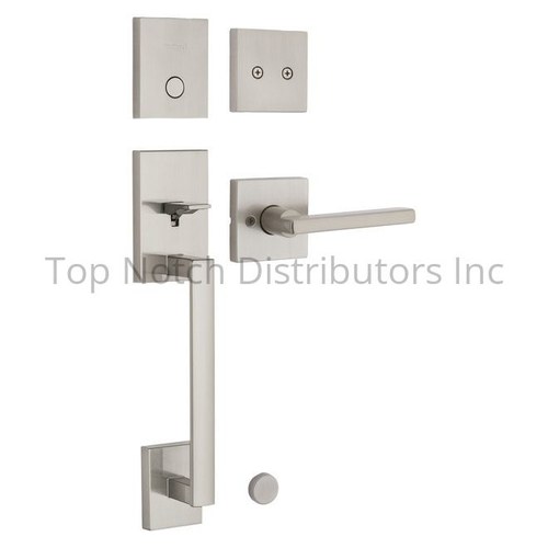 Kwikset CP819SCEHFLSQT-15 San Clemente Dummy Handleset w/ Halifax Lever Square Rose, Satin Nickel
