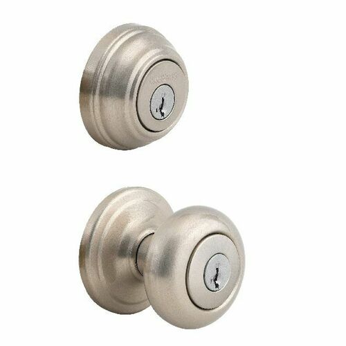 Kwikset CP991J-15S Juno Knob Entry Set with Single Cylinder Deadbolt, Satin Nickel Finish