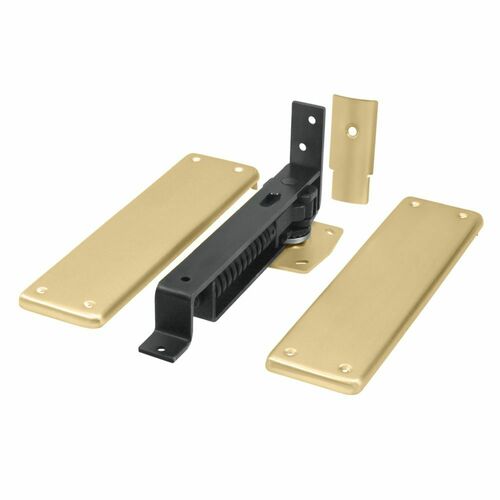 Deltana DASH95U4 Double Action Spring Hinge with Solid Brass Cover Plates, Brushed Brass